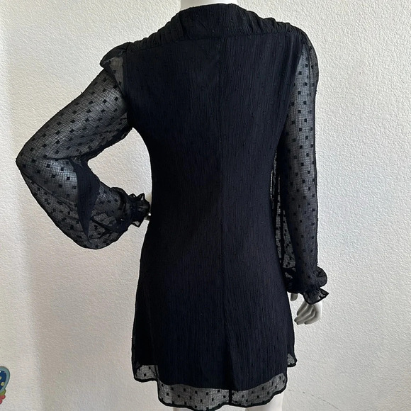 Zara Black Swiss Dot sheer Pleated Mini Dress Womens - Picture 9 of 9